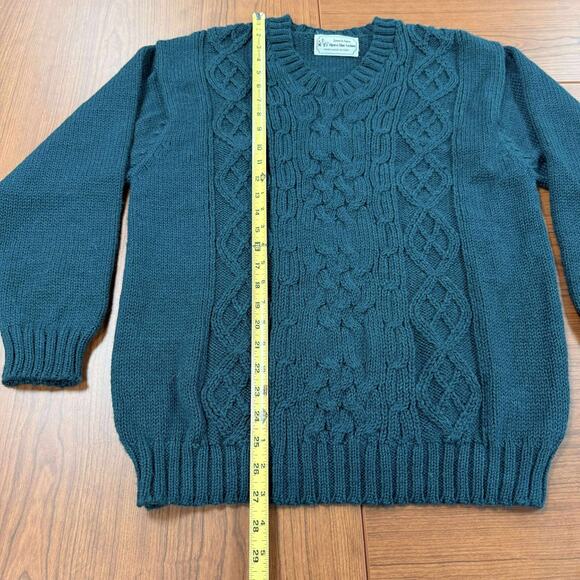 Vintage Teal Green Cable Knit V-Neck Unisex Sweater Handmade Peru Alpaca Wool OS - Picture 8 of 8